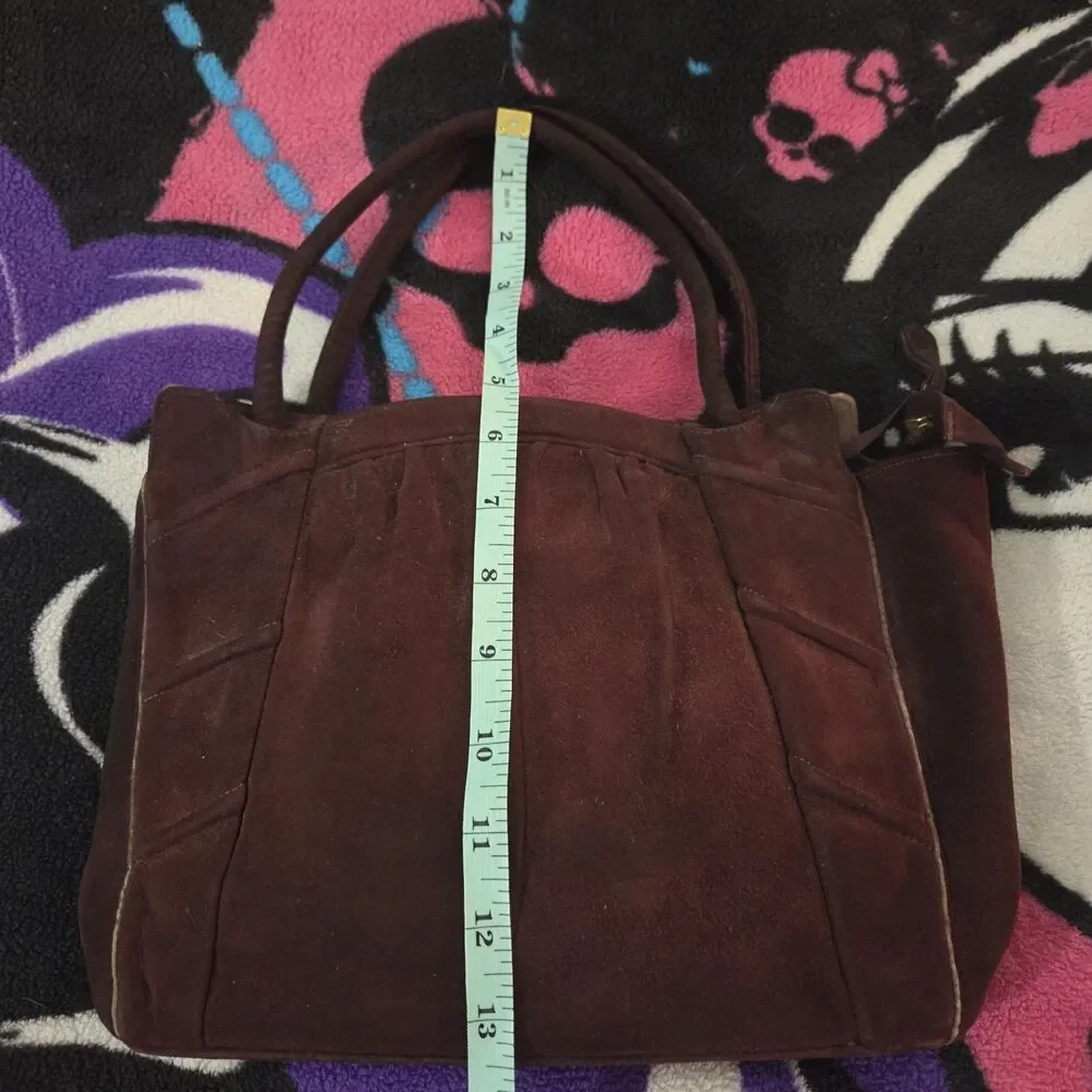 Vintage 80s Burgundy Suede Pleated Slouchy Tote Bag Zip Top Y2K Boho